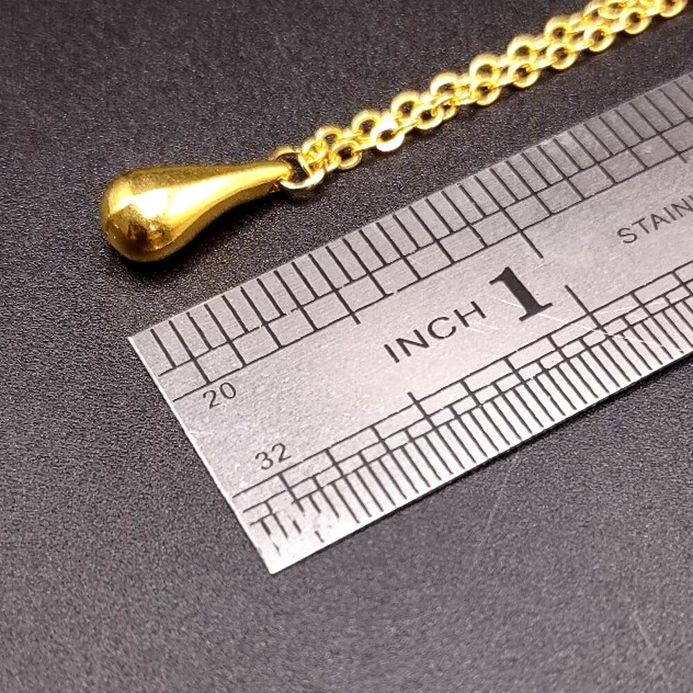 18k Gold Plated Necklace W Teardrop Pendant Minimalist Women's Vtg Birthday Gift